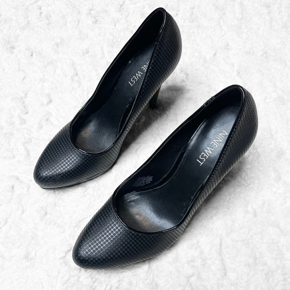 NINE WEST Black Faux Leather Textured Rewindo Stiletto Pump Heels Women’s 7M